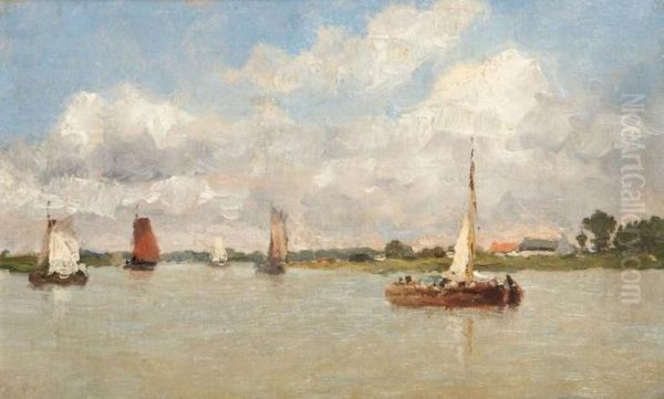 Scheldebocht Met Sloepen Oil Painting by Paul-Jean Clays