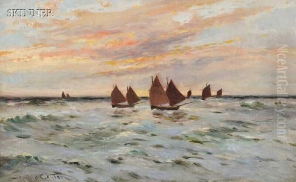 Sailboats Under A Pink Sky Oil Painting by Joseph Hughes Clayton