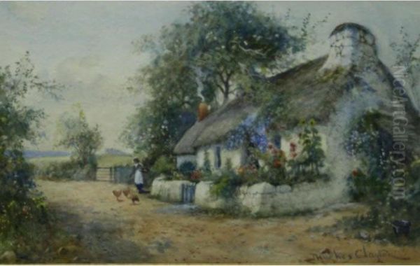 A Rural Thatched Cottage Oil Painting by Joseph Hughes Clayton