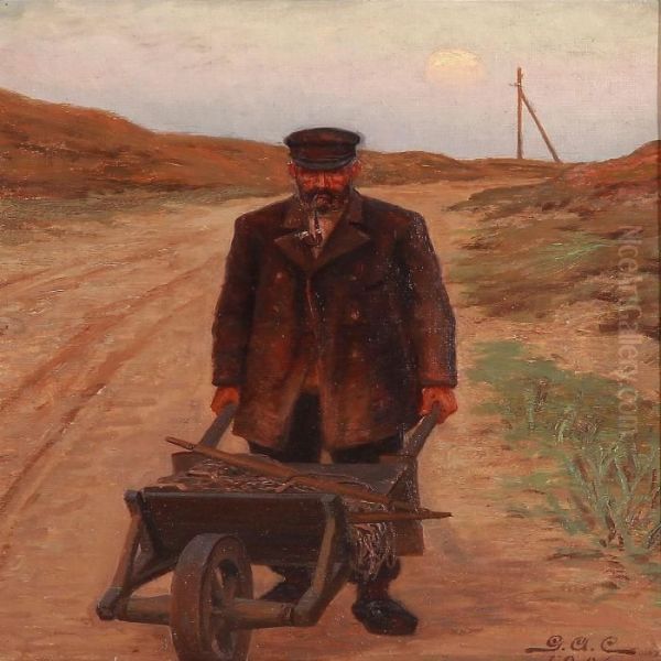 A Laborer On A Country Street Oil Painting by Gustaf Adolf Clemens