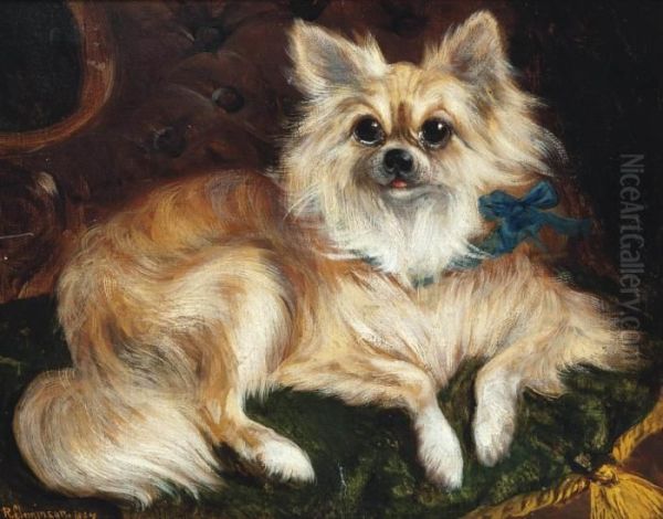 A Comfy Papillon Oil Painting by Robert Cleminson