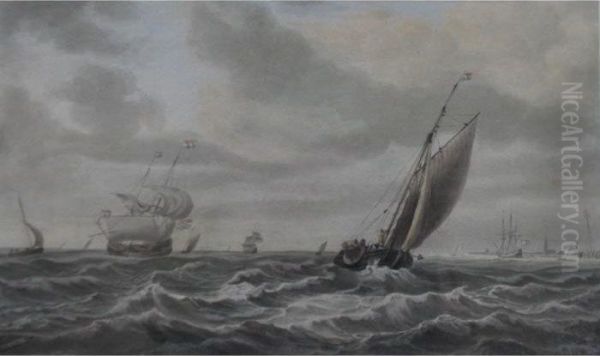 Shipping Off The Dutch Coast Oil Painting by Robert Cleveley