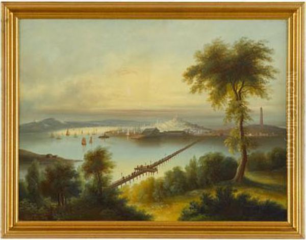 Boston Harbor View With State House And Bridge To Charlestown Oil Painting by Edmund C. Coates