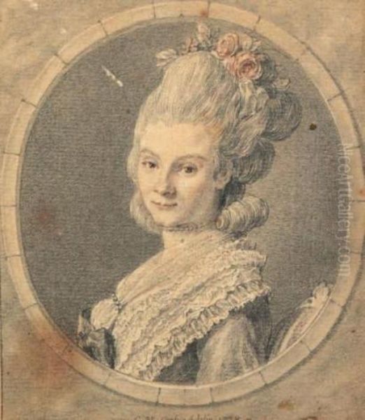 Portrait De Femme En Buste De Profil La Tete Tournee Vers Le Spectateur Oil Painting by Charles-Nicolas I Cochin