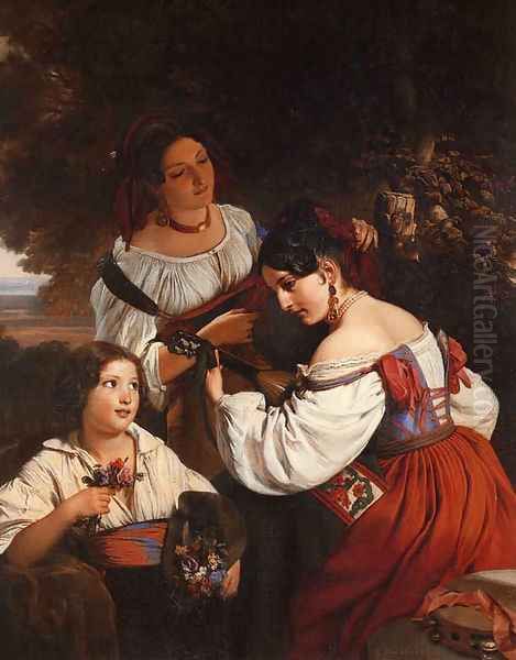 Roman Genre Scene Oil Painting by Franz Xavier Winterhalter