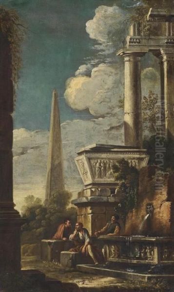 A Capriccio Of Classical Ruins With Philosophers Conversing Oil Painting by Nicolo Viviani Codazzi