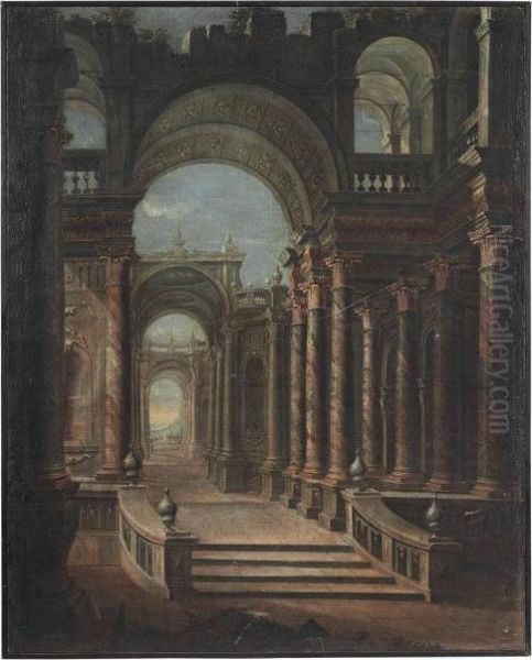 An Architectural Capriccio Oil Painting by Viviano Codazzi