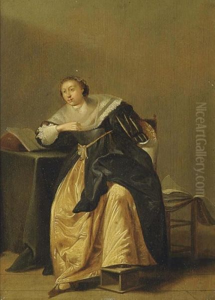 A Lady Seated At A Table Oil Painting by Pieter Codde