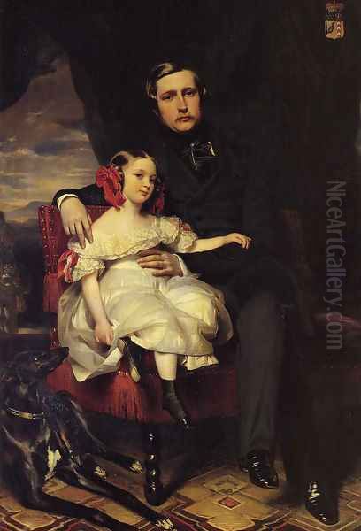 Napoleon Alexandre Louis Joseph Berthier, Prince de Wagram and his Daughter, Malcy Louise Caroline Frederique Oil Painting by Franz Xavier Winterhalter