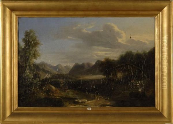 European Landscape. . Oil Painting by Jules Louis Phillipe Coignet