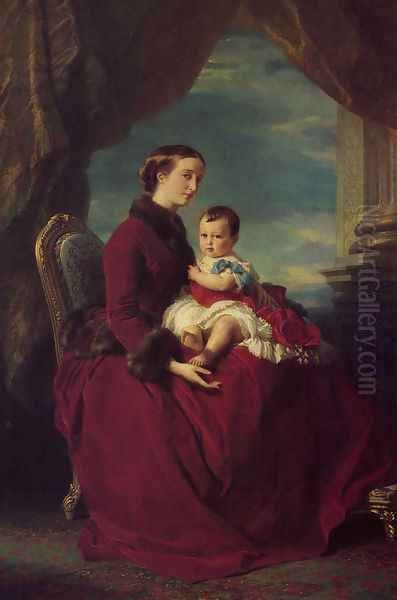 The Empress Eugenie Holding Louis Napoleon, the Prince Imperial on her Knees Oil Painting by Franz Xavier Winterhalter