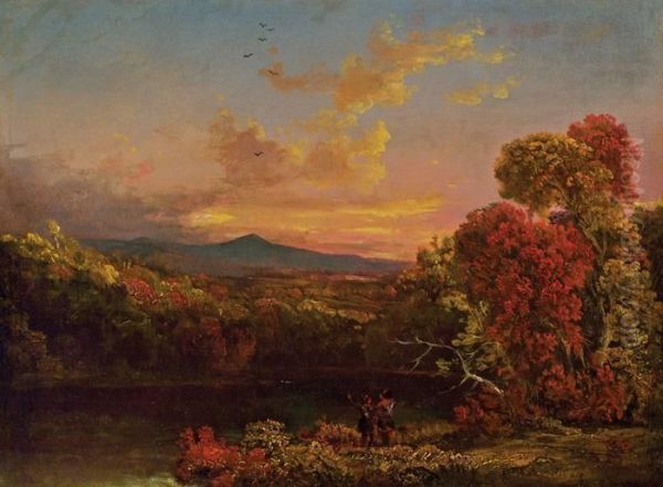 Landscape With Two Figures At Sunset Oil Painting by Thomas Cole