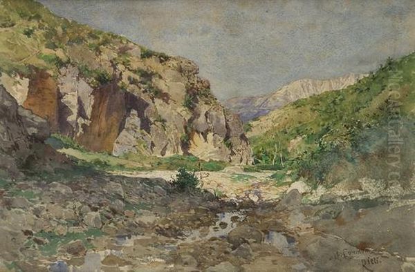 Campagna Con Rocce E Ruscello Nei Pressi Di Rieti Oil Painting by Enrico Coleman