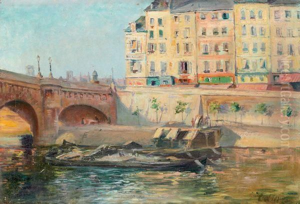 Le Pont Neuf A Paris Oil Painting by Gustave Colin