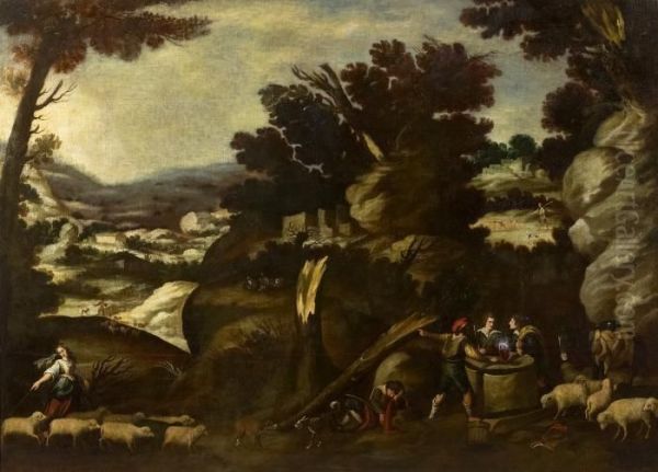 Wide Mountainous Landscape With Shepherds And Their Flock Oil Painting by Francisco Collantes