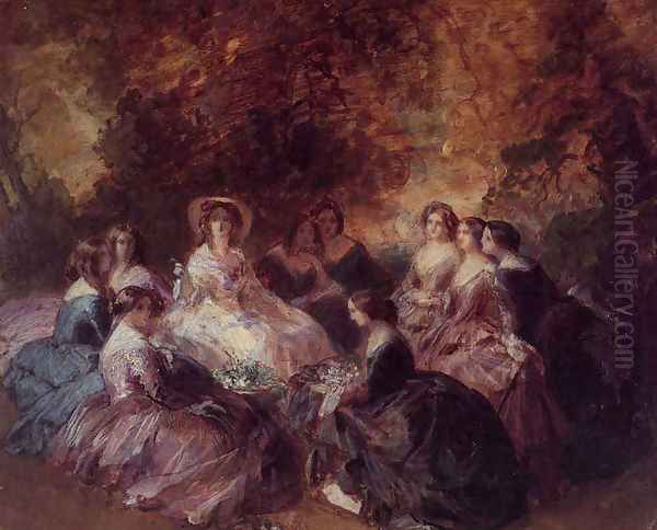 The Empress Eugenie Surrounded by her Ladies in Waiting I Oil Painting by Franz Xavier Winterhalter