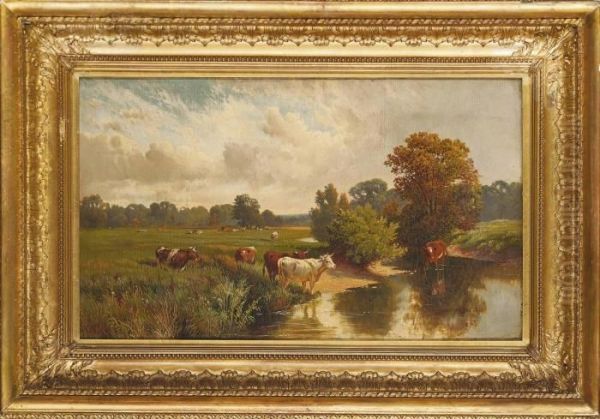 Cattle Watering Oil Painting by Charles Ii Collins