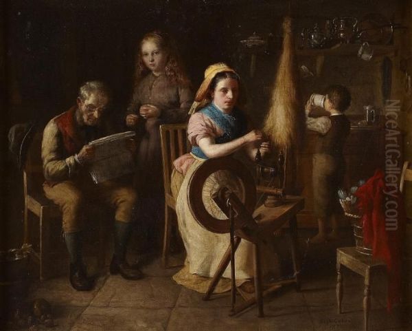 The Spinning Wheel Oil Painting by Hugh Collins