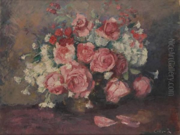 Vase Fleuri De Roses by Jean Roch Collon