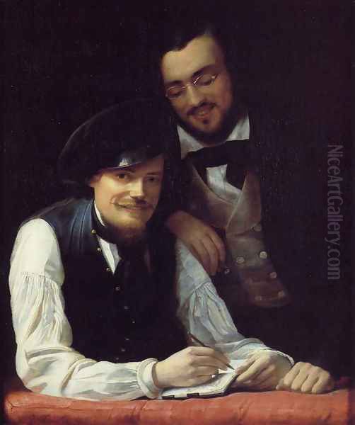 Self Portrait of the Artist with his Brother, Hermann Oil Painting by Franz Xavier Winterhalter