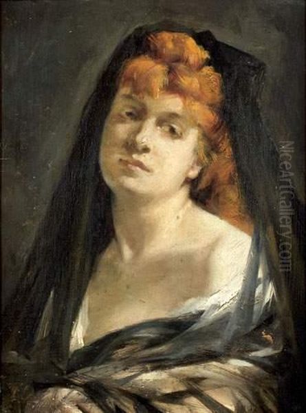 Portrait De Femme A La Mantille Oil Painting by Leon Francois Comerre