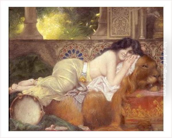 Jeune Orientale Allongee Sur Une Peau De Lion Oil Painting by Leon Francois Comerre