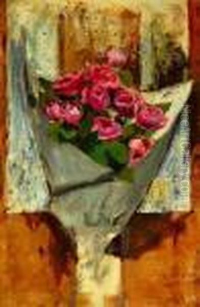 Roses Wrapped In Paper Oil Painting by Leon Francois Comerre