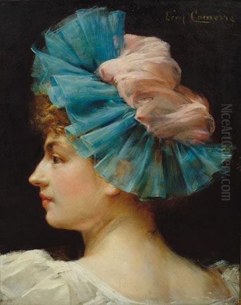 Portrait De Jeune Femme Au Chapeau Bleu Oil Painting by Leon Francois Comerre