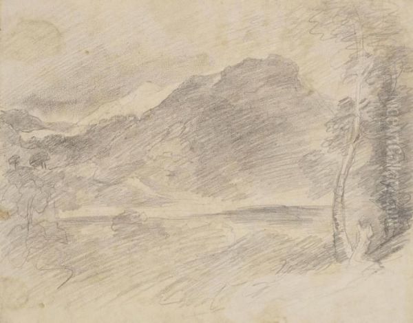 Constable, R.a. A Mountain Beyond A Lake, Probably Borrowdale Pencil 7Â½ X 9Â½ In Oil Painting by John Constable