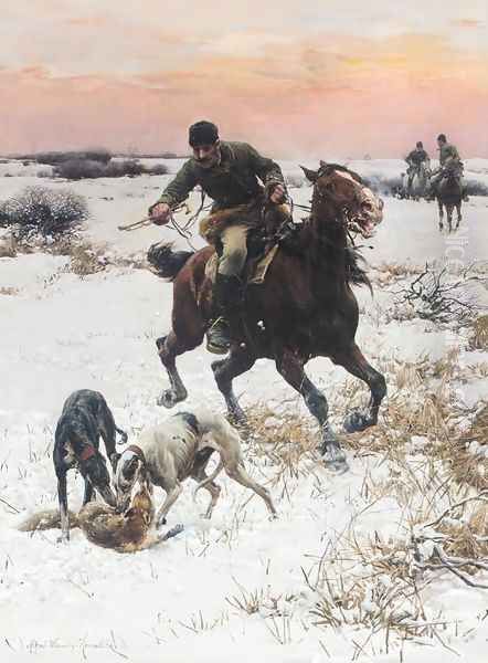 Hunt Oil Painting by Alfred Wierusz-Kowalski