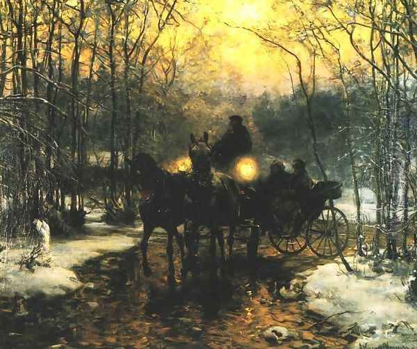 Journey in a Carriage Oil Painting by Alfred Wierusz-Kowalski