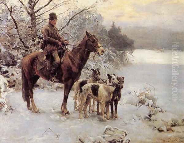 Hunter Oil Painting by Alfred Wierusz-Kowalski