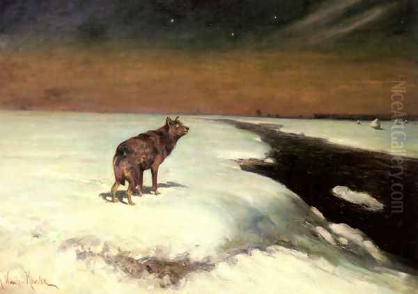 The Wolf Oil Painting by Alfred Wierusz-Kowalski