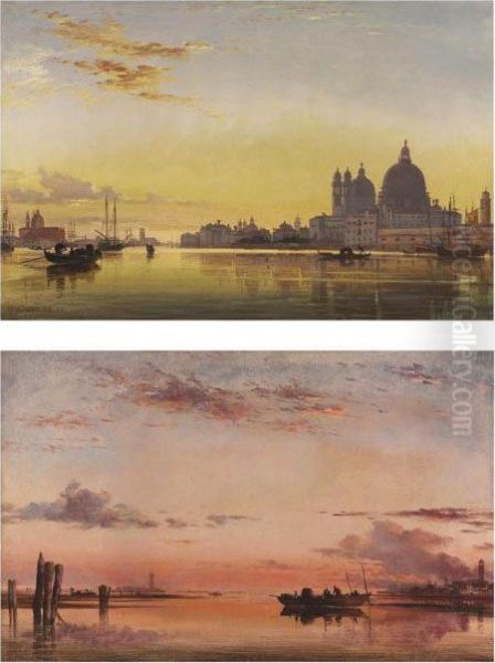 Sunset On The Lagoon Of Venice, 
Church Of Isola Di San Giorgio In Alga In The Distance; And Santa Maria 
Della Salute, Venice: Evening Oil Painting by Edward William Cooke