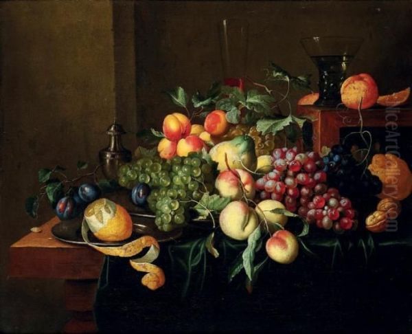 Nature Morte Aux Fruits Sur Un Entablemnent Oil Painting by Alexander Coosemans