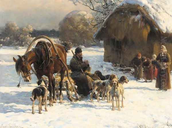 Welcoming Party Oil Painting by Alfred Wierusz-Kowalski