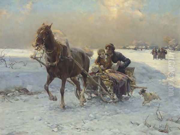 Sleigh Ride I Oil Painting by Alfred Wierusz-Kowalski