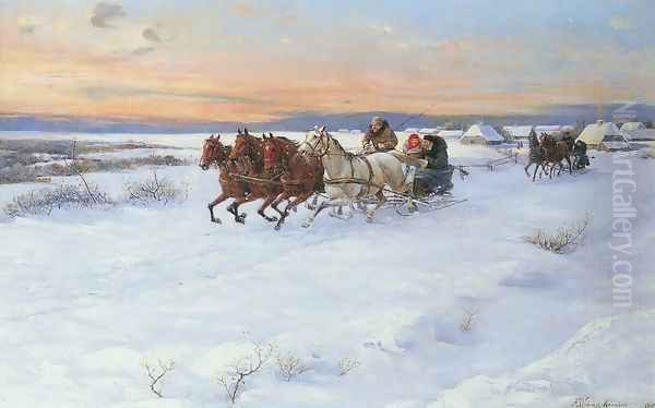 Sledge Ride Oil Painting by Alfred Wierusz-Kowalski