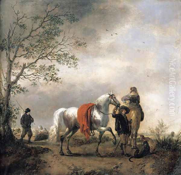 Cavalier Holding A Dappled Grey Horse Oil Painting by Philips Wouwerman