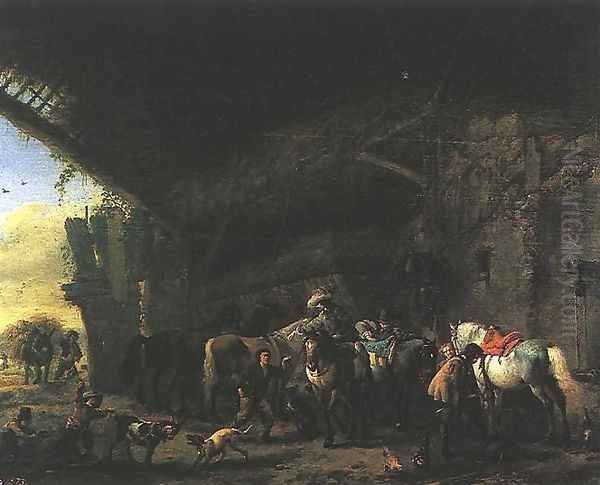 Scene In Front Of An Inn Oil Painting by Philips Wouwerman