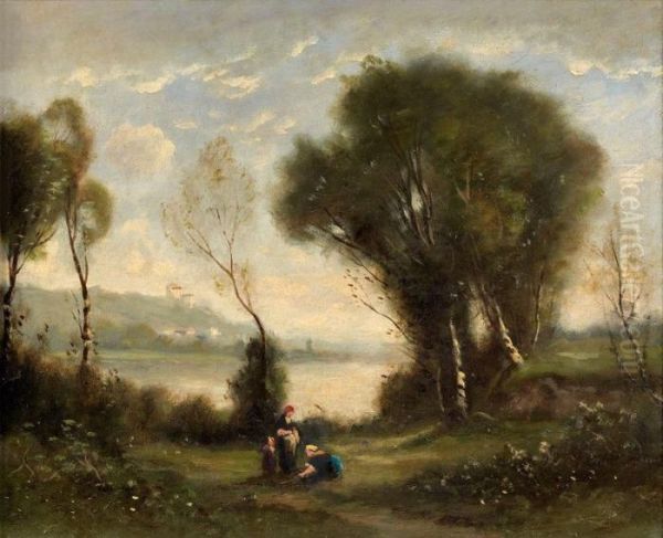 Ramasseuses De Bois Dans Un Paysage Oil Painting by Jean-Baptiste-Camille Corot