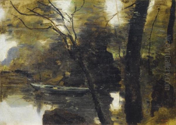 Noisy-le -grand, Barque Au Bord De L'eau Oil Painting by Jean-Baptiste-Camille Corot