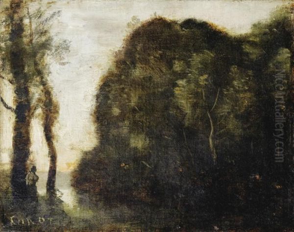 Massif D'arbres Au Soleil Couchant Oil Painting by Jean-Baptiste-Camille Corot