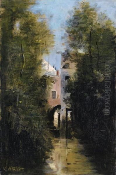 Le Moulin Sur Le Therain A Beauvais (oise) Oil Painting by Jean-Baptiste-Camille Corot