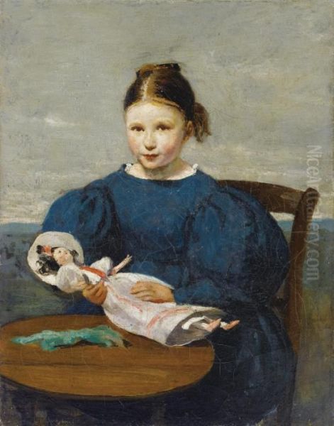 Petite Fille A La Poupee Oil Painting by Jean-Baptiste-Camille Corot