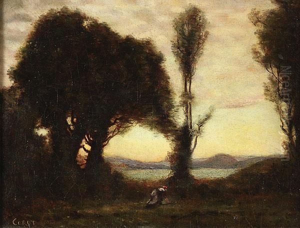 Landscape With Figure Oil Painting by Jean-Baptiste-Camille Corot