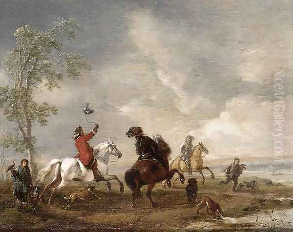 A Hawking Party c. 1651 Oil Painting by Philips Wouwerman