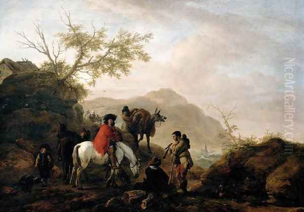 Scene on a Rocky Road 1648-49 Oil Painting by Philips Wouwerman