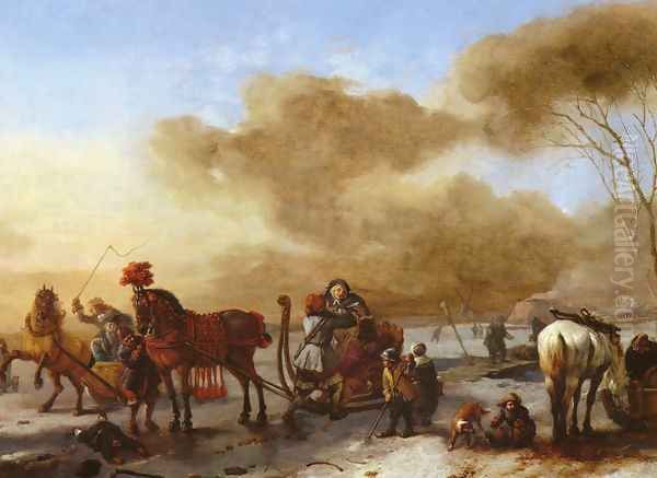 A Winter Landscape with Horse-Drawn Sleds Oil Painting by Philips Wouwerman