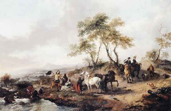 The Halt of the Hunting Party Oil Painting by Philips Wouwerman